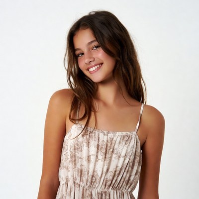 Smiling teenage girl in floral dress