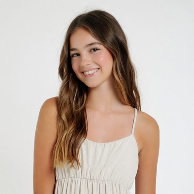 Smiling teenage girl in white dress