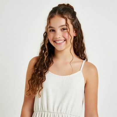 Smiling girl with curly hair