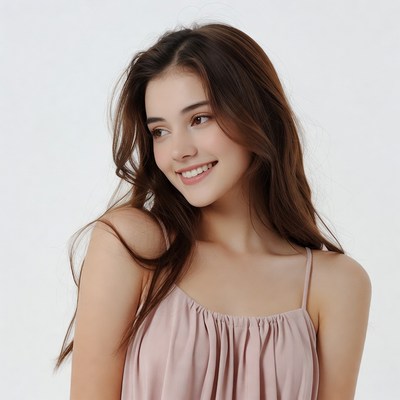 Asian woman smiling on white background