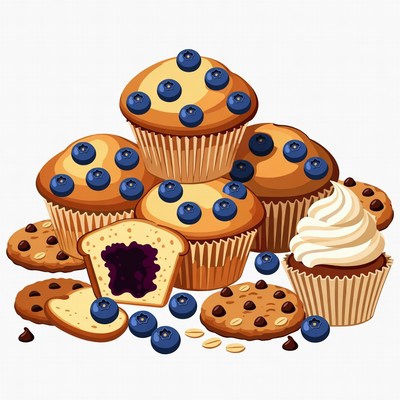 Stack of Blueberry Muffins Illustration
