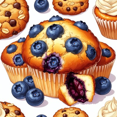 Blueberry Muffins and Cookies Illustration