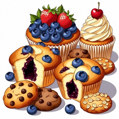 Colorful Cupcakes and Cookies Illustration
