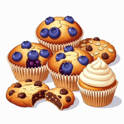 Blueberry Muffins and Cookies Illustration
