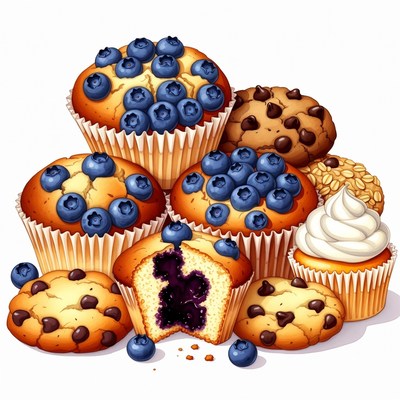 Stack of Blueberry and Chocolate Chip Muffins