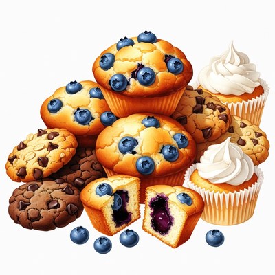 Stack of Blueberry and Chocolate Chip Muffins