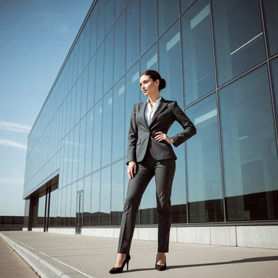 Businesswoman standing in front of glass building