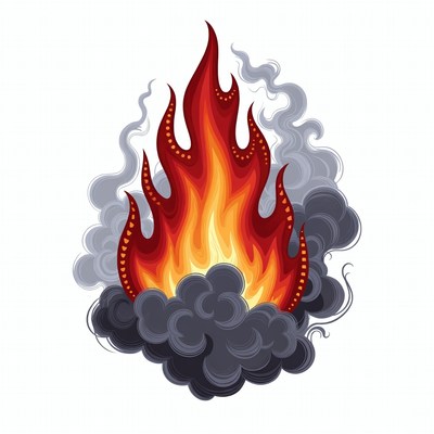 Fiery Flame Illustration with Smoke