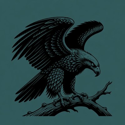Eagle perched on branch illustration