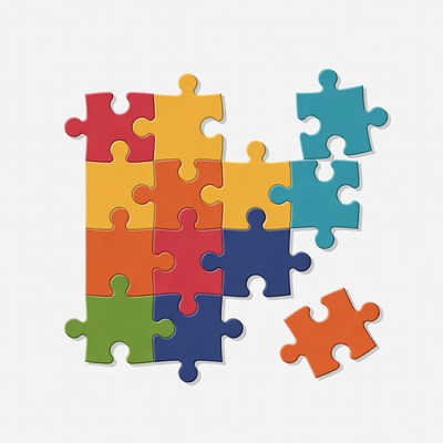 Colorful puzzle pieces on white