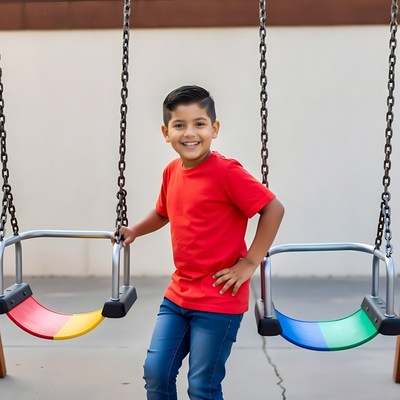 Young Latino boy on playground swing