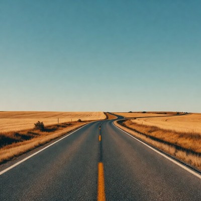 Winding road through golden wheat fields