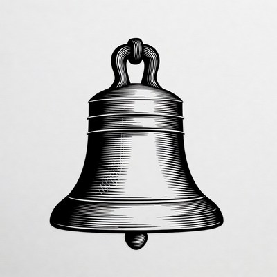 Black and white line art bell