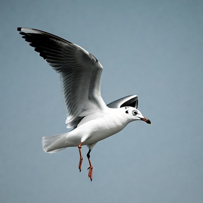 Gull flying with wings spread