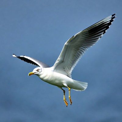 Gull flying with wings spread