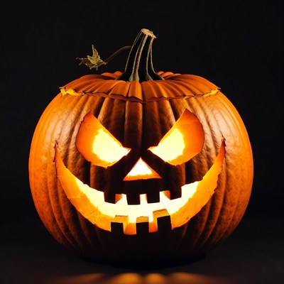 Lit Jack-o-Lantern Pumpkin