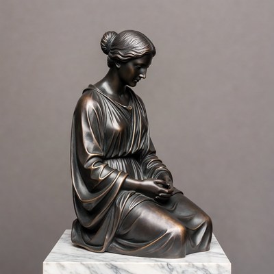 Bronze Statue of Kneeling Woman in Toga
