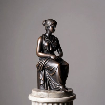 Bronze Statue of Seated Woman in Draped Gown