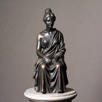 Bronze Statue of Seated Woman in Draped Gown