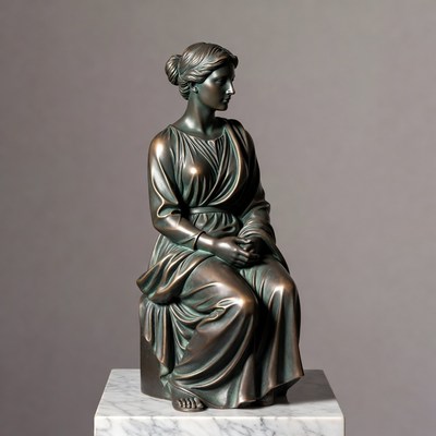 Bronze sculpture of seated classical woman