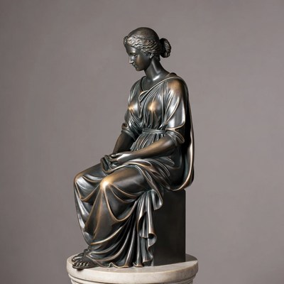 Bronze Statue of Seated Woman in Draped Gown