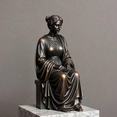 Bronze statue of seated woman