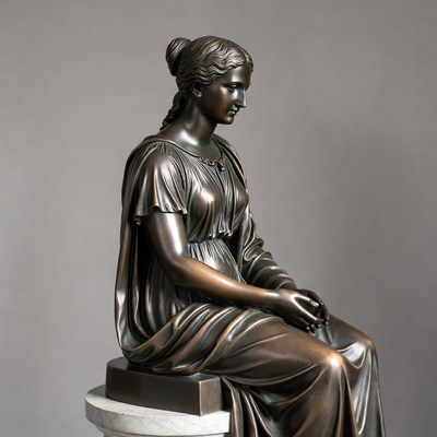 Bronze Statue of Seated Woman in Toga