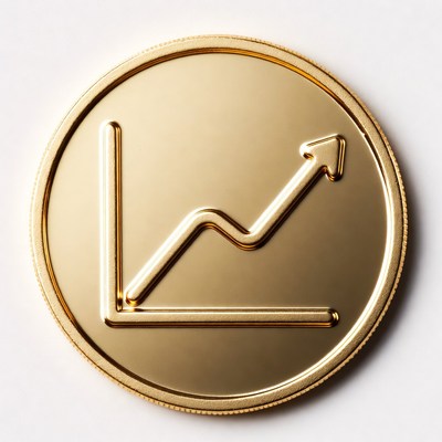 Gold Coin with Upward Graph Arrow
