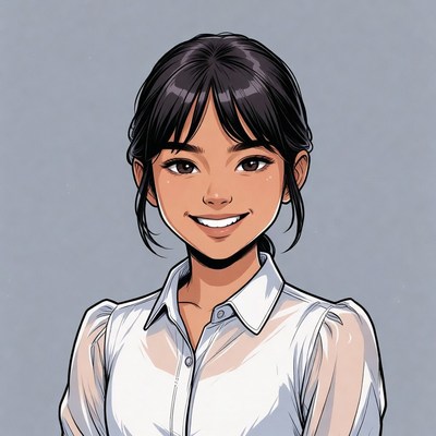 Anime girl smiling in white blouse