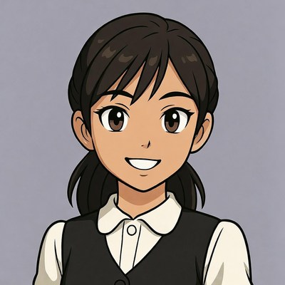 Anime girl smiling in vest uniform
