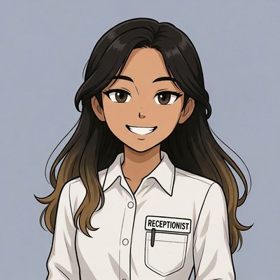 Anime receptionist woman smiling