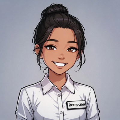 Smiling Asian receptionist with bun