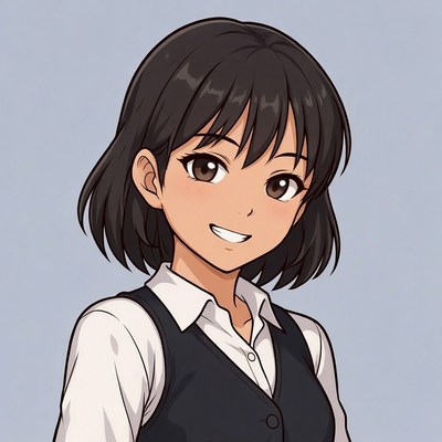 Anime girl smiling in vest uniform