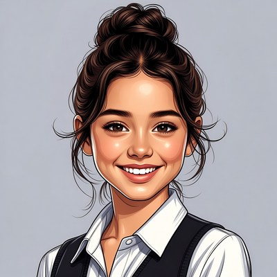 Smiling woman with bun hairstyle