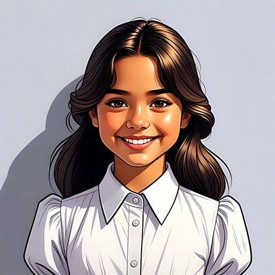 Smiling Asian girl in white school uniform