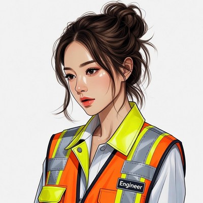 Asian woman engineer in yellow vest