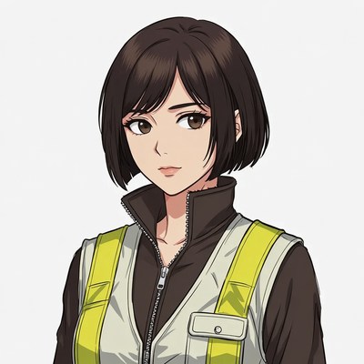 Anime woman in yellow safety vest