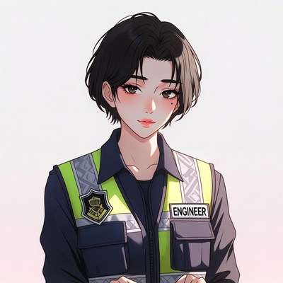 Anime engineer woman in safety vest