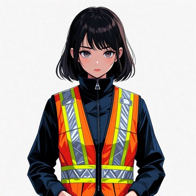 Anime girl in orange safety vest