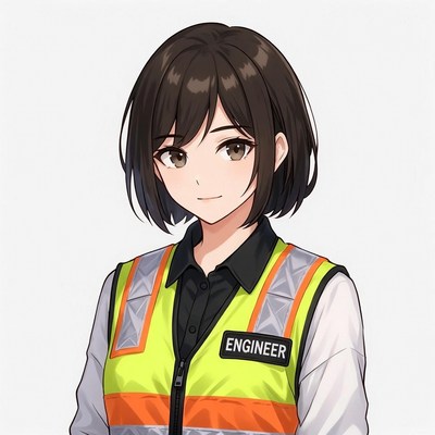 Anime engineer woman in yellow vest