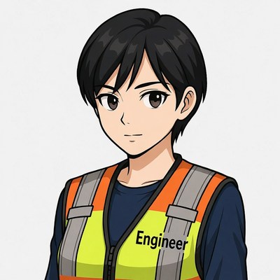 Anime engineer woman in safety vest