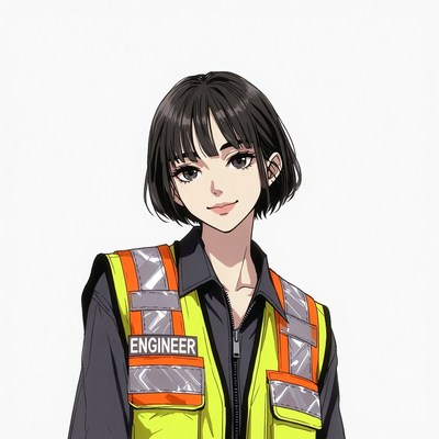 Anime girl engineer in safety vest