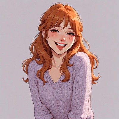 Smiling anime girl with red hair