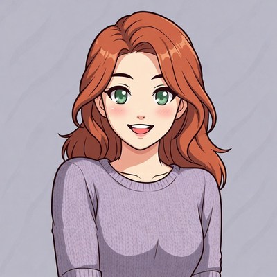 Anime girl with red hair smiling