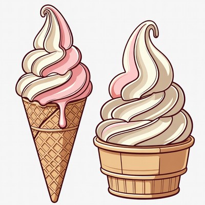 Pink and White Soft Serve Ice Cream