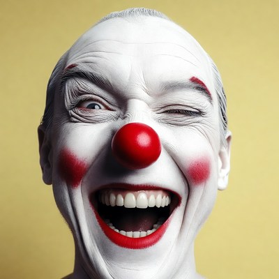 Clown laughing with red nose