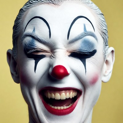 Woman in clown makeup laughing