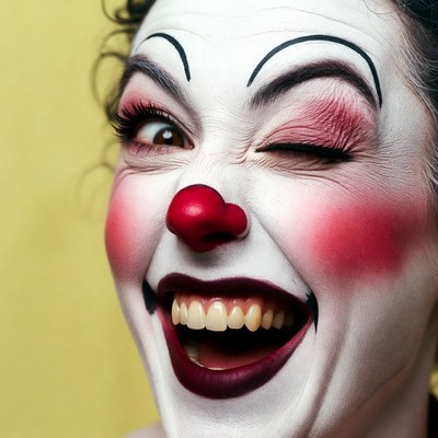 Clown woman winking with big smile
