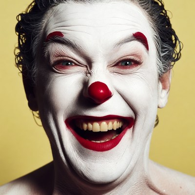 Clown laughing with red nose