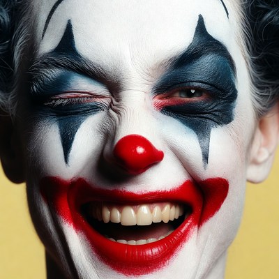 Clown winking with big smile